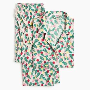 J. Crew Leaf and Ornament Print Flannel Pajama Set in Green and Pink Size S NWT